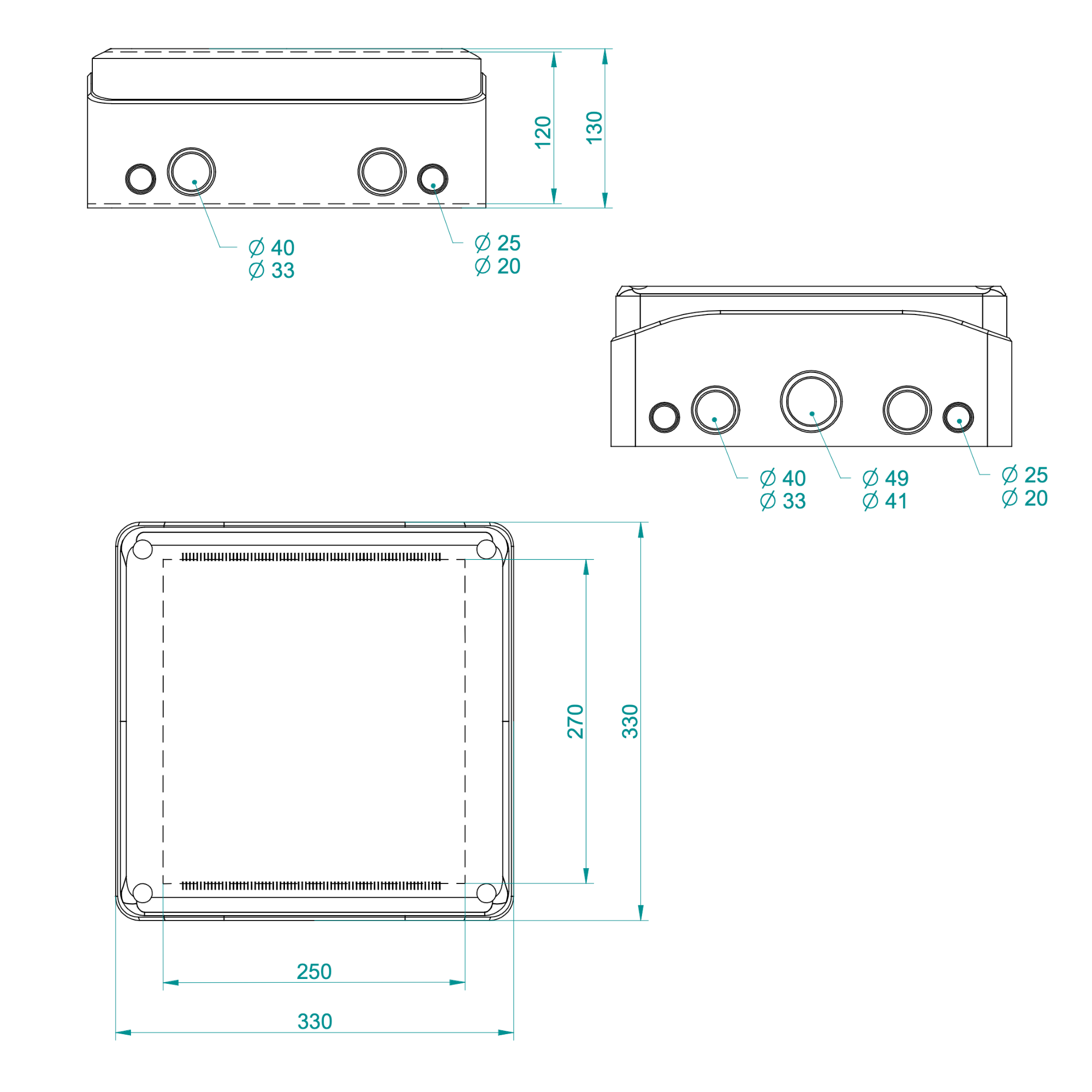 Hochwertige Abzweigdose / Industriebox / Leergehäuse / IP65 / hellgrau / Premium-Qualität / Abmessungen: 330 x 330 x 130