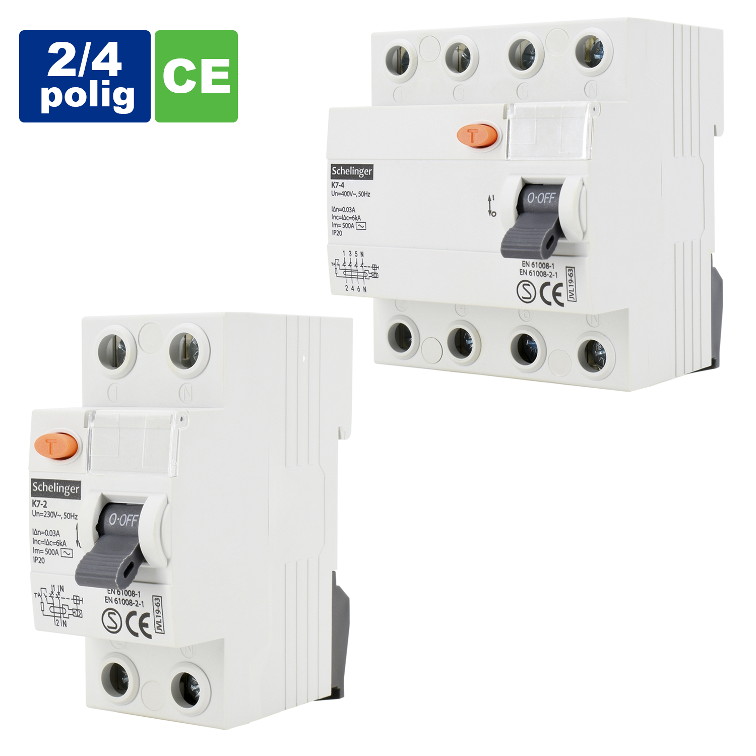 Schelinger Fehlerstromschutzschalter / FI-Schalter / 2-Polig oder 4-Polig / 30mA / 25A / 40A / 63A