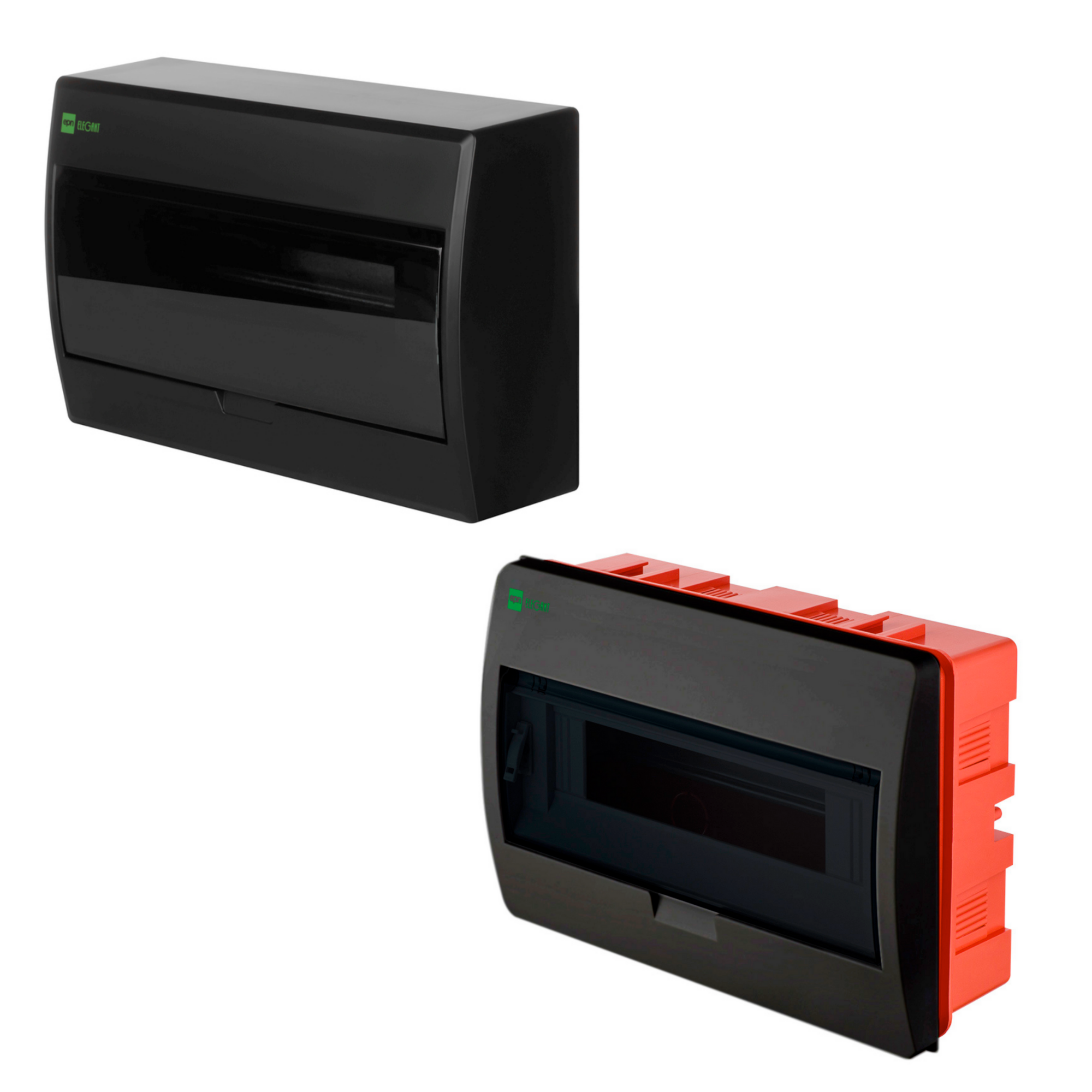Aufputz und Unterputz / Sicherungskasten / Verteilerkasten / IP 40 / 1-Reihig für 12 Module / mit PE-/N-Klemmen / modernes schwarz