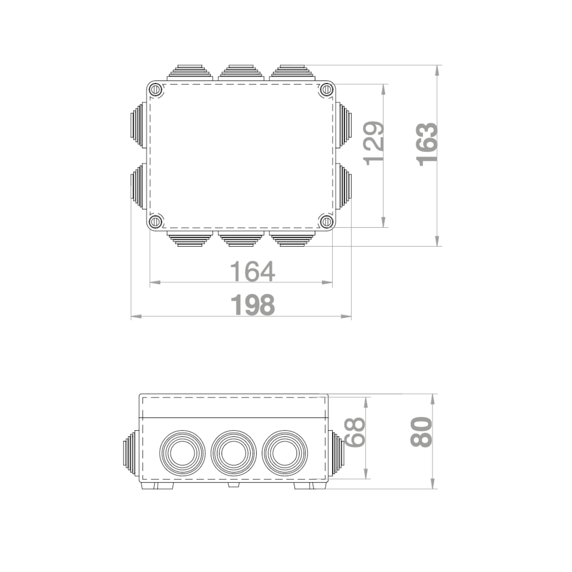 Hochwertige Abzweigdose / Industriebox / Leergehäuse / IP65 / grau mit Dichtungen / Premium-Qualität / 198x163x80 mm (10)