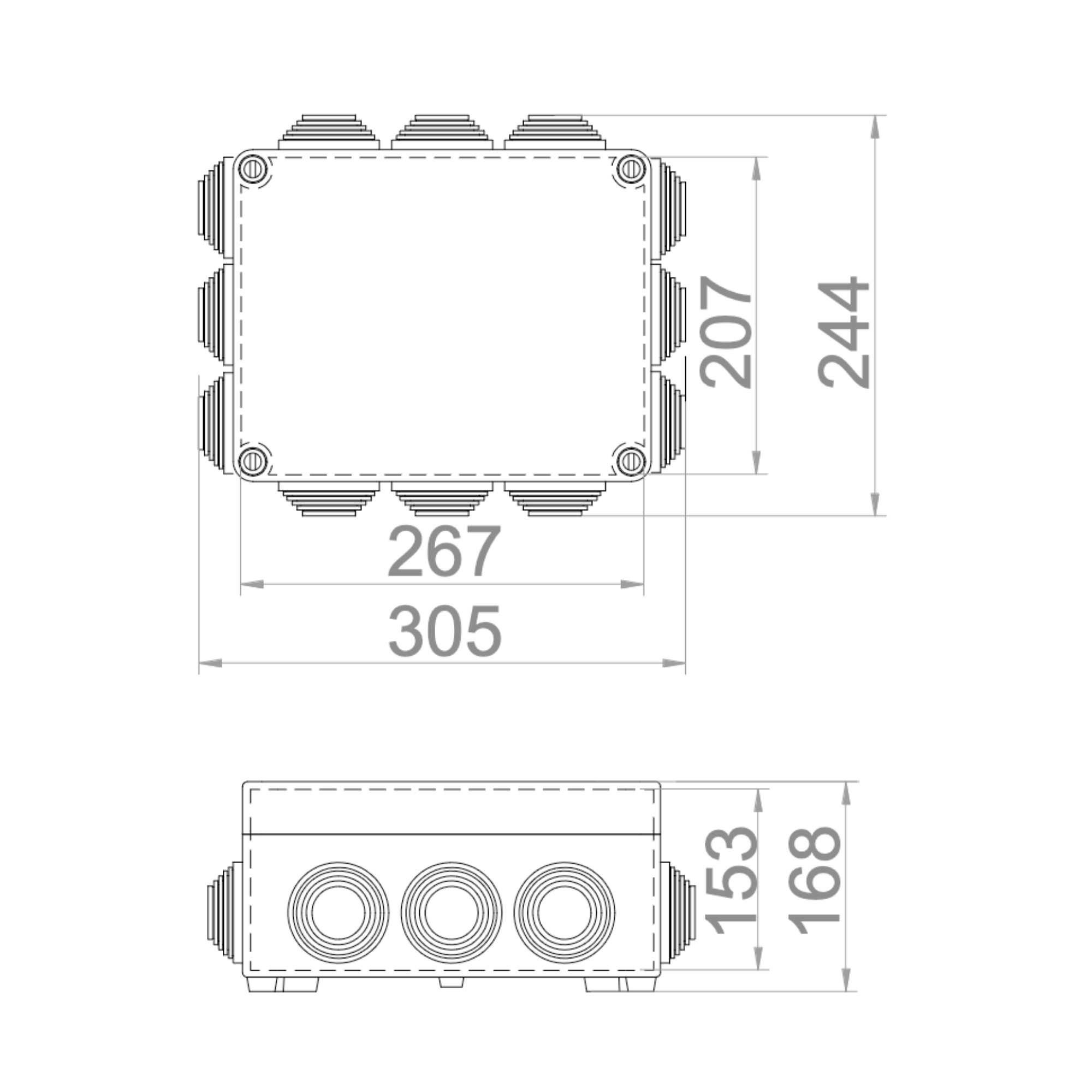 Hochwertige Abzweigdose / Industriebox / Leergehäuse / IP65 / grau mit Dichtungen / Premium-Qualität / 305x244x168 mm (12)