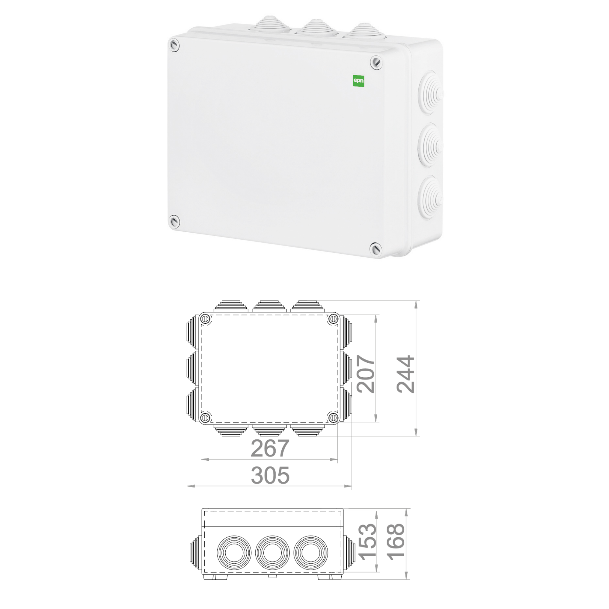 Hochwertige Abzweigdose / Industriebox / Leergehäuse / IP65 / grau mit Dichtungen / Premium-Qualität / 305x244x168 mm (12)
