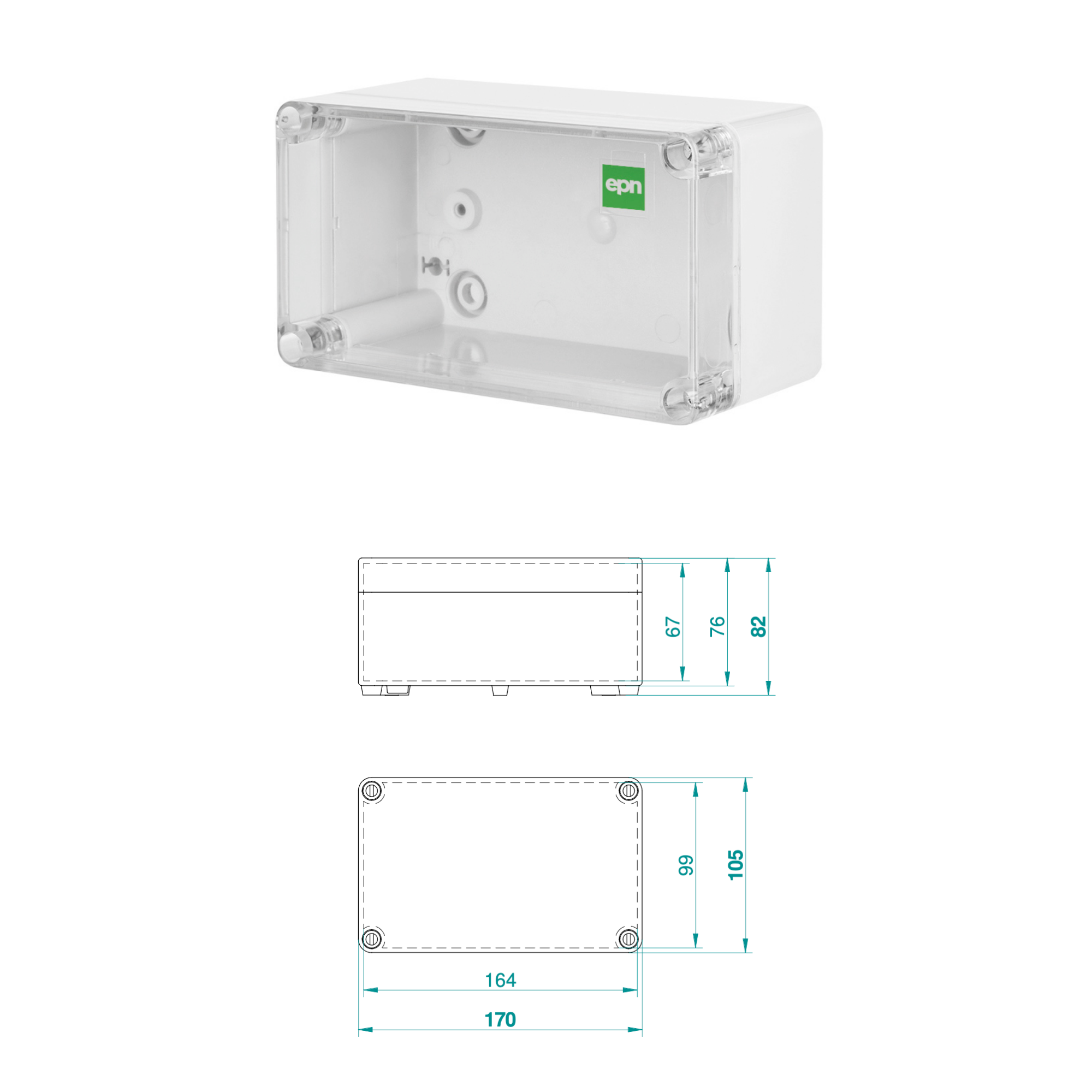 Hochwertige Abzweigdose / Industriebox / Leergehäuse / IP65 / grau mit transparenter Front / 170 x 105 x 82 mm