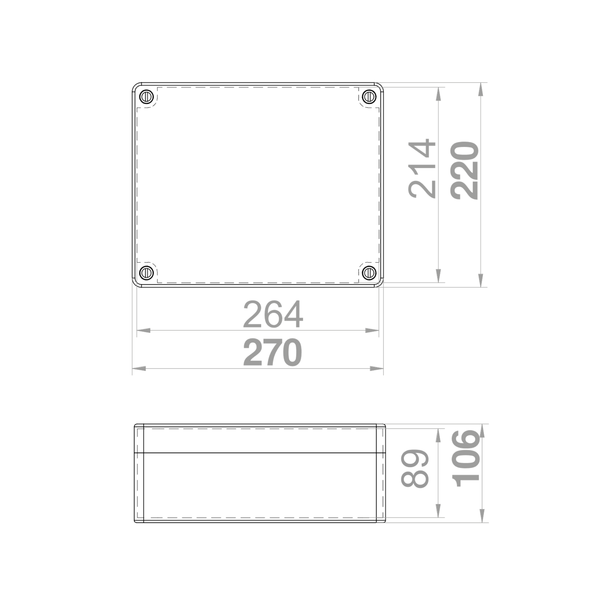 Hochwertige Abzweigdose / Industriebox / Leergehäuse / IP65 / grau mit transparenter Front / 270 x 220 x 106 mm