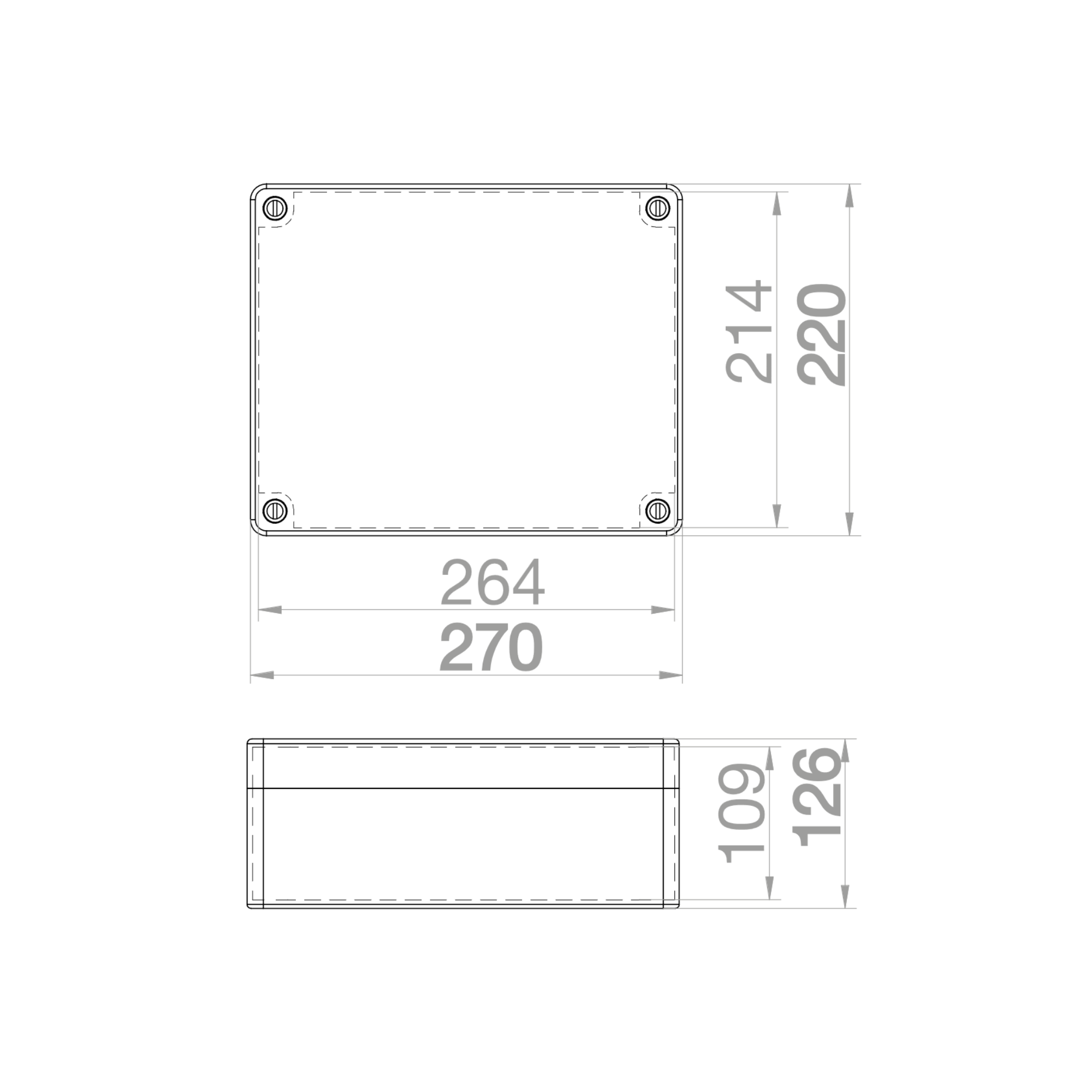 Hochwertige Abzweigdose / Industriebox / Leergehäuse / IP65 / grau mit transparenter Front / 270 x 220 x 126 mm