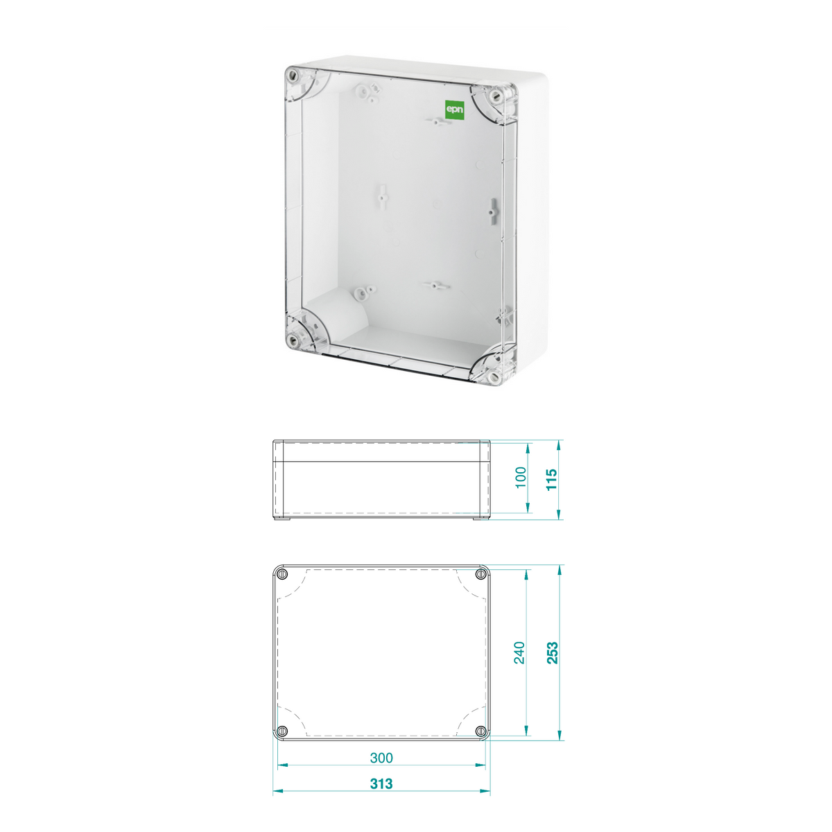 Hochwertige Abzweigdose / Industriebox / Leergehäuse / IP65 / grau mit transparenter Front / 313 x 253 x 115 mm