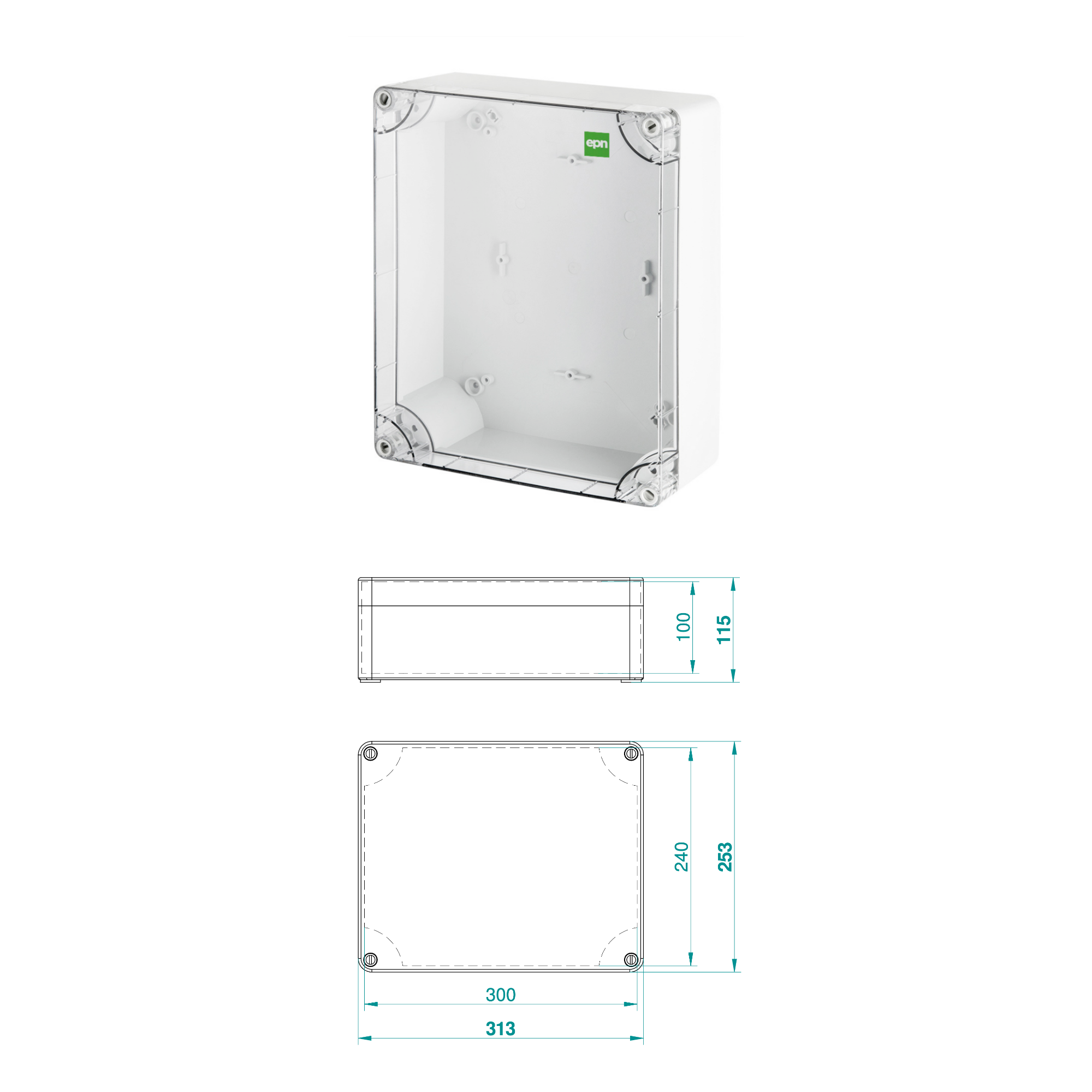 Hochwertige Abzweigdose / Industriebox / Leergehäuse / IP65 / grau mit transparenter Front / 313 x 253 x 115 mm