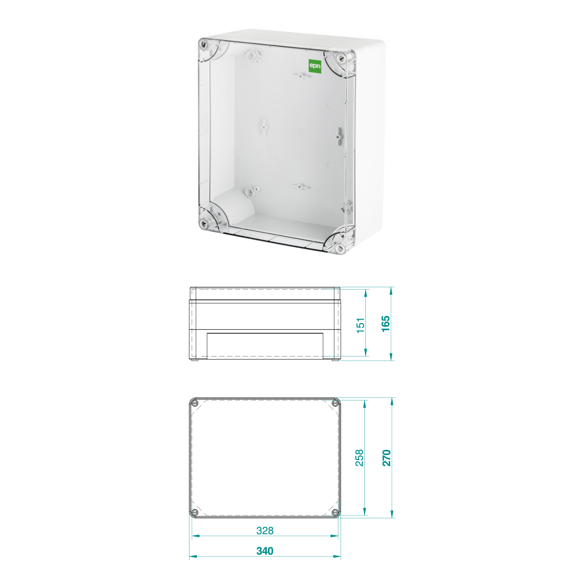 Hochwertige Abzweigdose / Industriebox / Leergehäuse / IP65 / grau mit transparenter Front / 340 x 270 x 165 mm