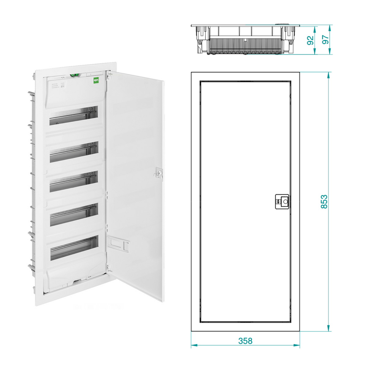 Unterputz / Sicherungskasten / Verteilerkasten / 5-reihig für 72 Module