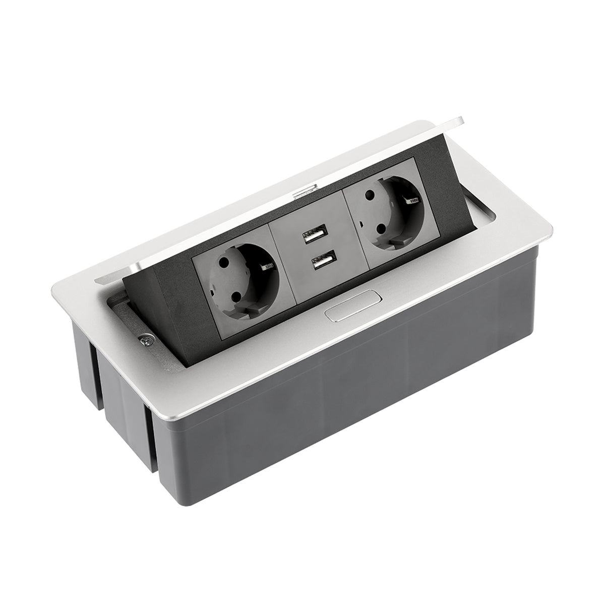 Tischsteckdose Bodensteckdose Küchensteckdose Büro 2-fach 2 USB Aluminium silber schwarz