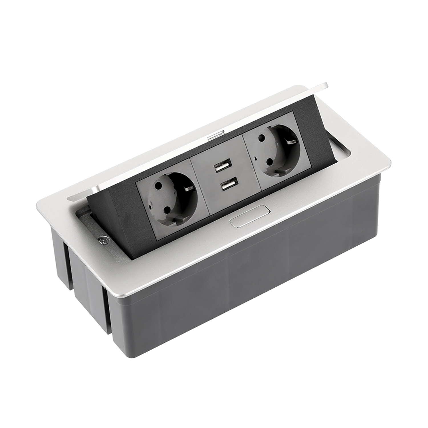 Tischsteckdose Bodensteckdose Küchensteckdose Büro 2-fach 2 USB Aluminium silber schwarz