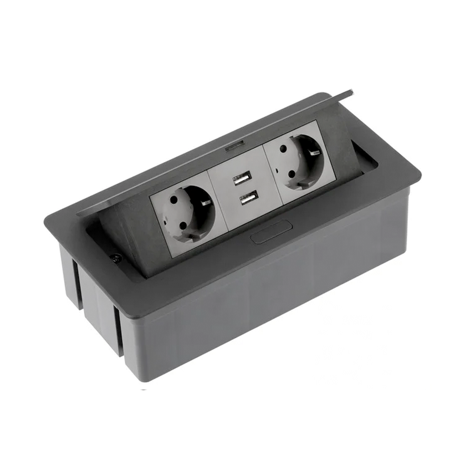 Tischsteckdose Bodensteckdose Küchensteckdose Büro 2-fach 2 USB Aluminium silber schwarz
