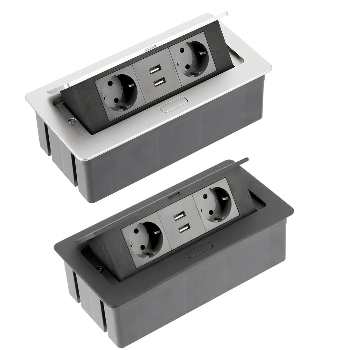 Tischsteckdose Bodensteckdose Küchensteckdose Büro 2-fach 2 USB Aluminium silber schwarz