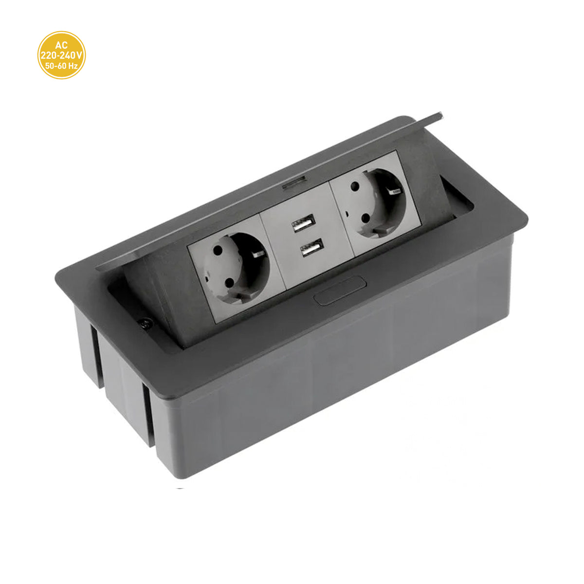 Tischsteckdose Bodensteckdose Küchensteckdose Büro 2-fach 2 USB Aluminium silber schwarz