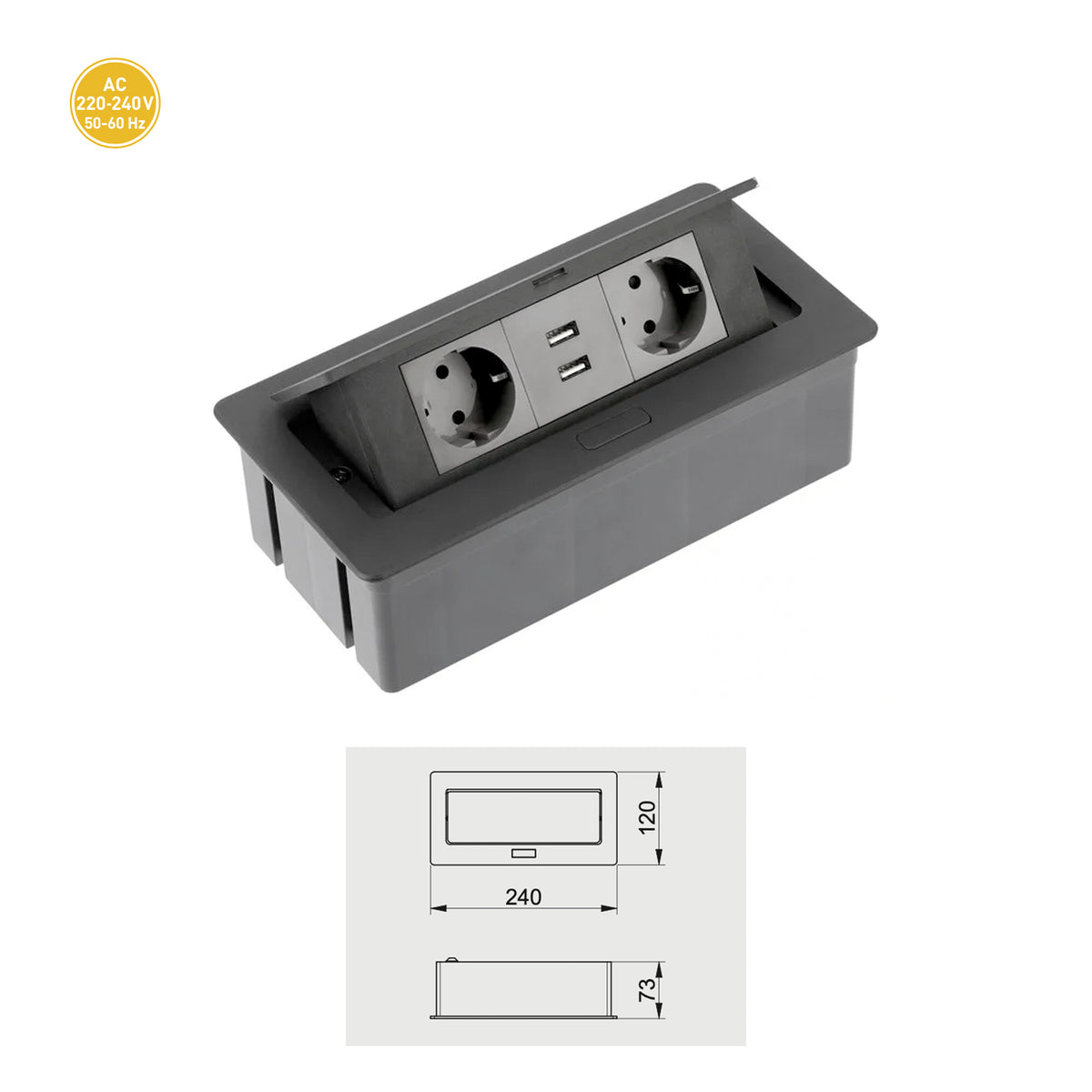 Tischsteckdose Bodensteckdose Küchensteckdose Büro 2-fach 2 USB Aluminium silber schwarz