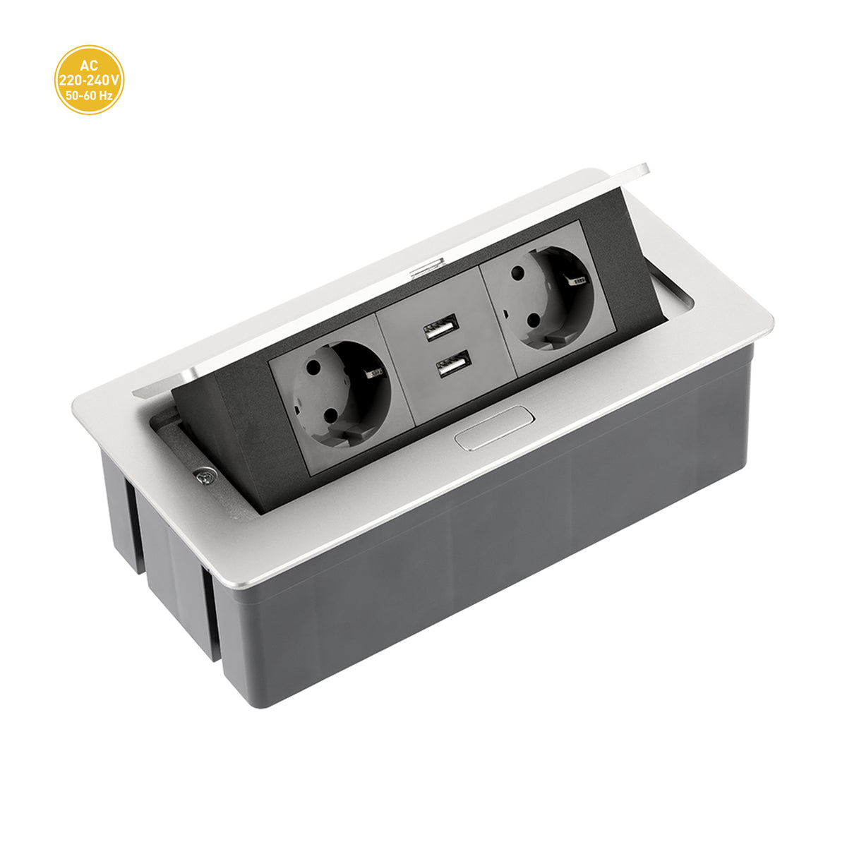 Tischsteckdose Bodensteckdose Küchensteckdose Büro 2-fach 2 USB Aluminium silber schwarz