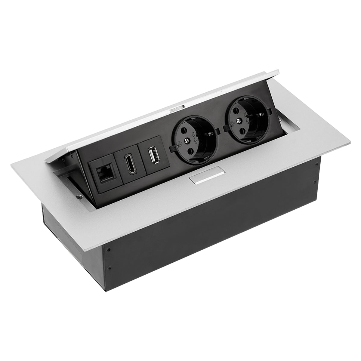 Tischsteckdose Bodensteckdose 2-fach USB HDMI Ethernet LAN versenkbar Aluminium