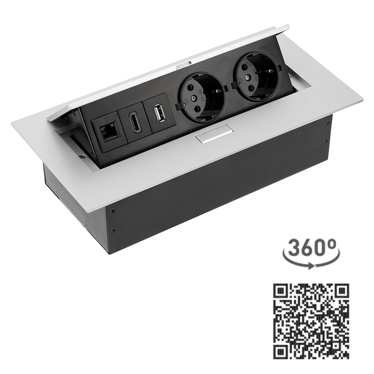 Tischsteckdose Bodensteckdose 2-fach USB HDMI Ethernet LAN versenkbar Aluminium