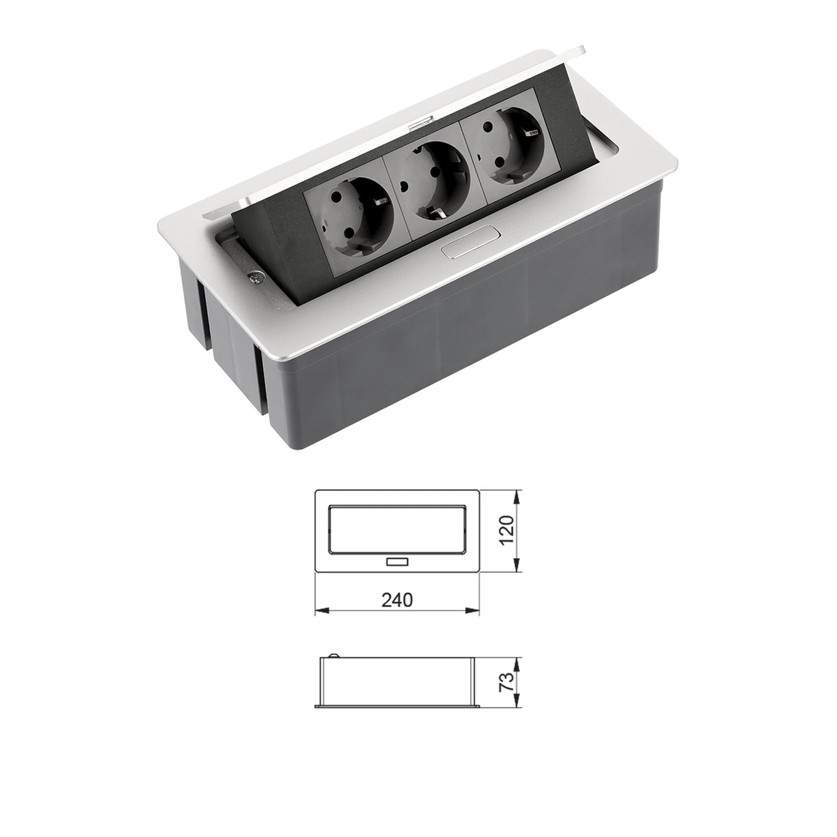 Tischsteckdose Bodensteckdose Einbausteckdose Büro 3-fach Aluminium