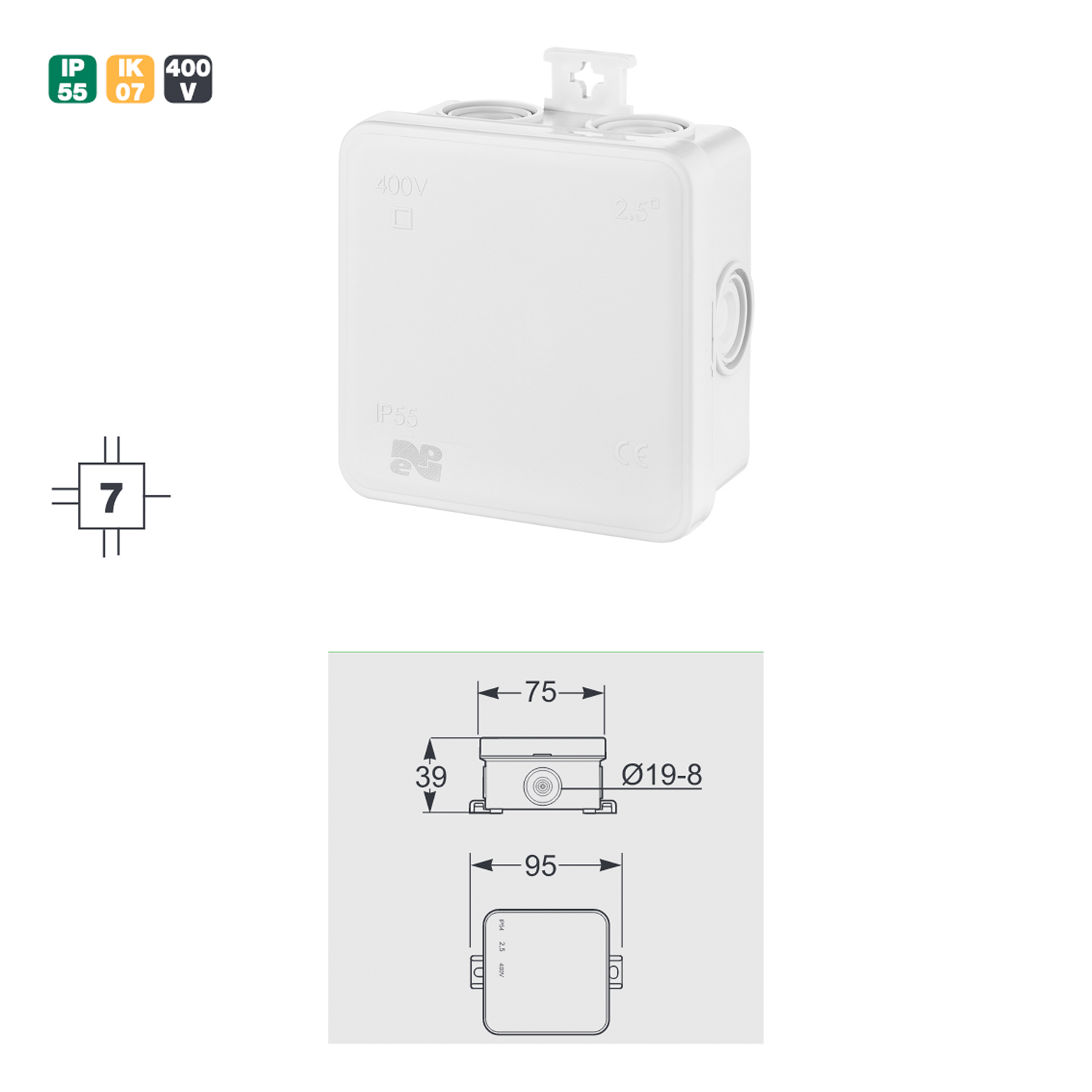 Aufputz / Abzweigdose / Verteilerdose / IP55 / Feuchtraum / Nassraum / grau