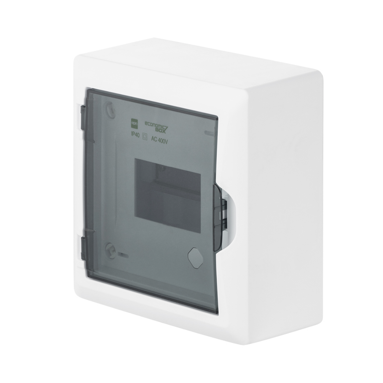 Aufputz / Verteilerkasten / Sicherungskasten / Kleinverteiler / IP40 / mit PE N Klemmen / weiß / Tür getönt / 1-reihig für 6 Module