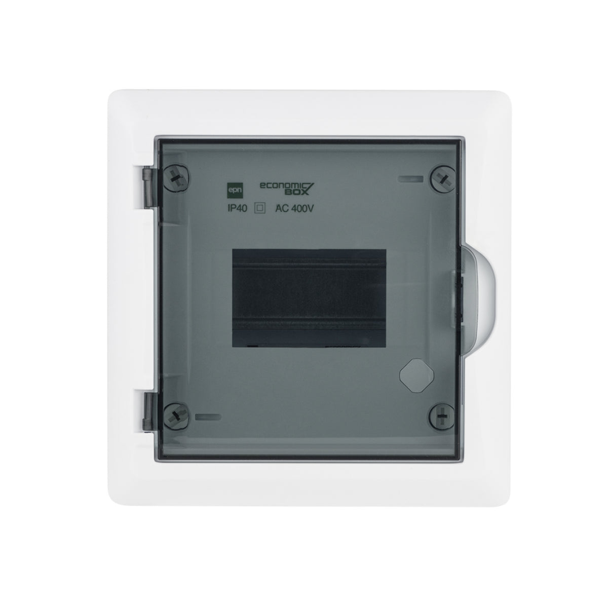 Aufputz / Verteilerkasten / Sicherungskasten / Kleinverteiler / IP40 / mit PE N Klemmen / weiß / Tür getönt / 1-reihig für 6 Module