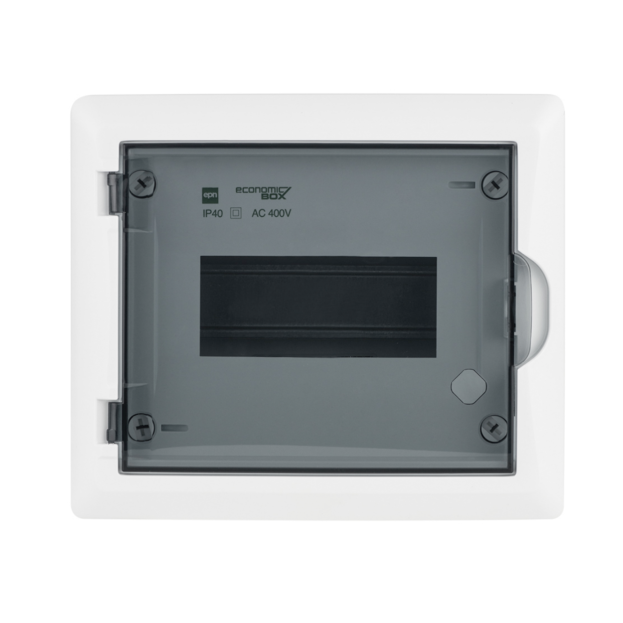 Aufputz / Verteilerkasten / Sicherungskasten / Kleinverteiler / IP40 / mit PE N Klemmen / weiß / Tür getönt / 1-reihig für 8 Module