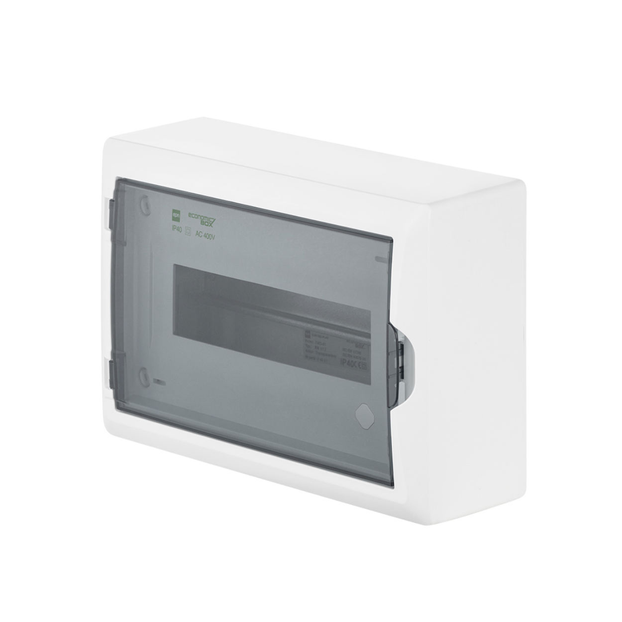 Aufputz / Verteilerkasten / Sicherungskasten / Kleinverteiler / IP40 / mit PE N Klemmen / weiß / Tür getönt / 1-reihig für 12 Module