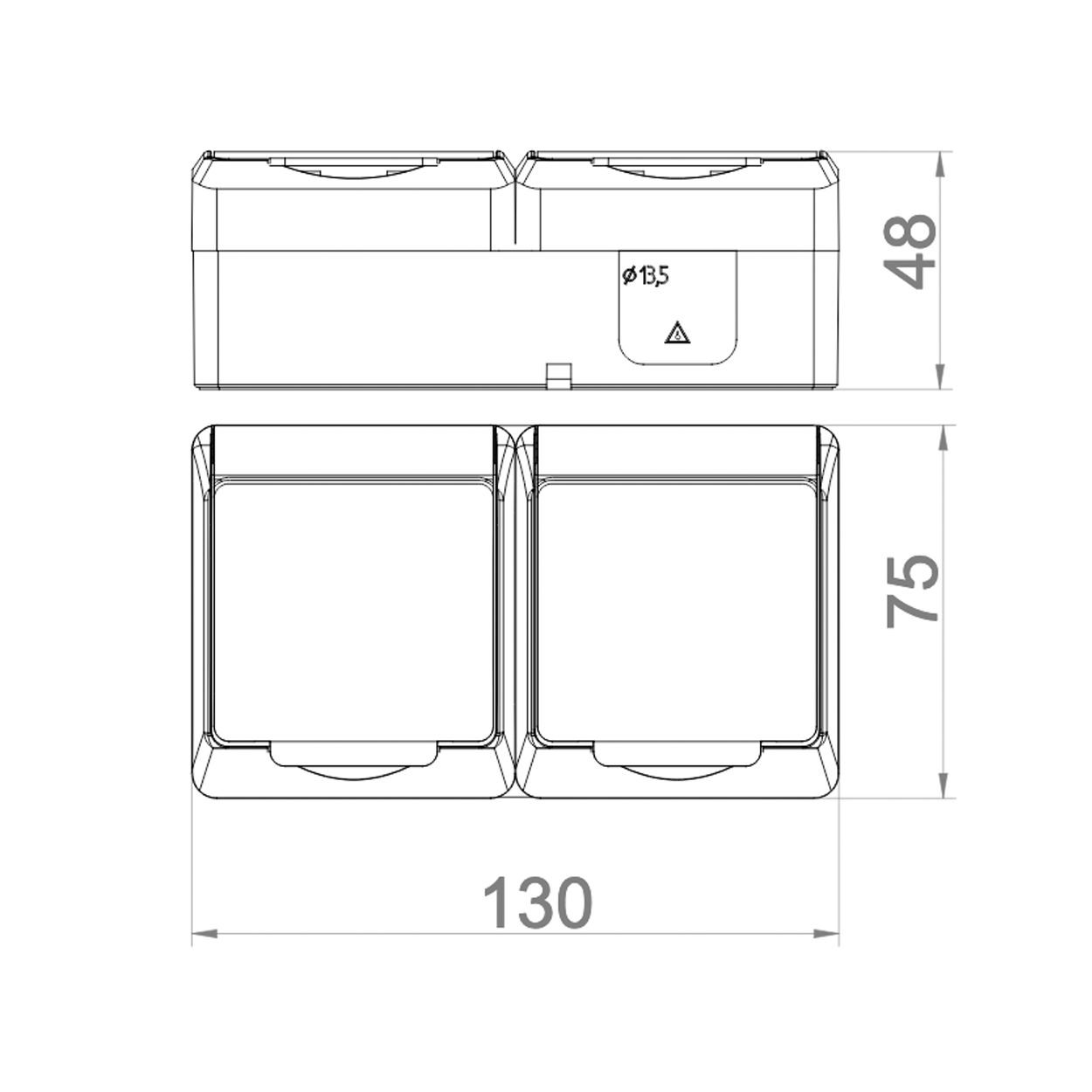 Aufputz-Serie schwarz IP44 (Lichtschalter / Wechselschalter, Doppelschalter, Klingeltaster, 1-fach / 2-fach / 3-fach Steckdose) 2-fach Steckdose