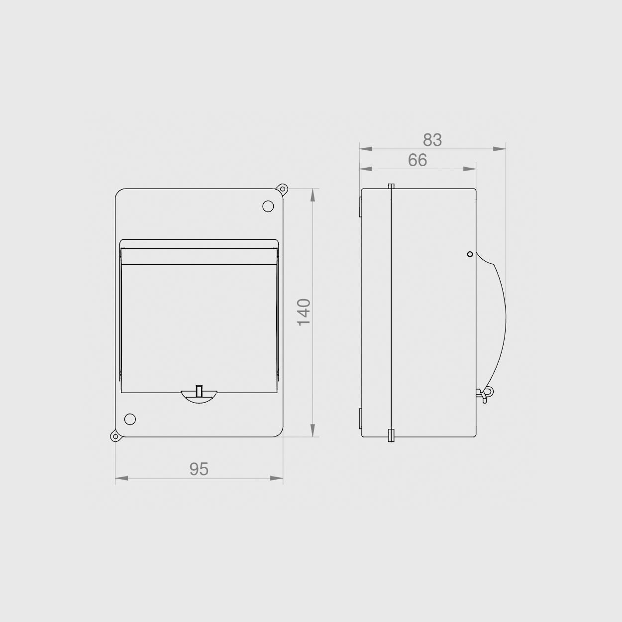 Aufputz / Sicherungskasten / Kleinverteiler / Verteilerkasten / IP 30 / 1-reihig für 4 Module