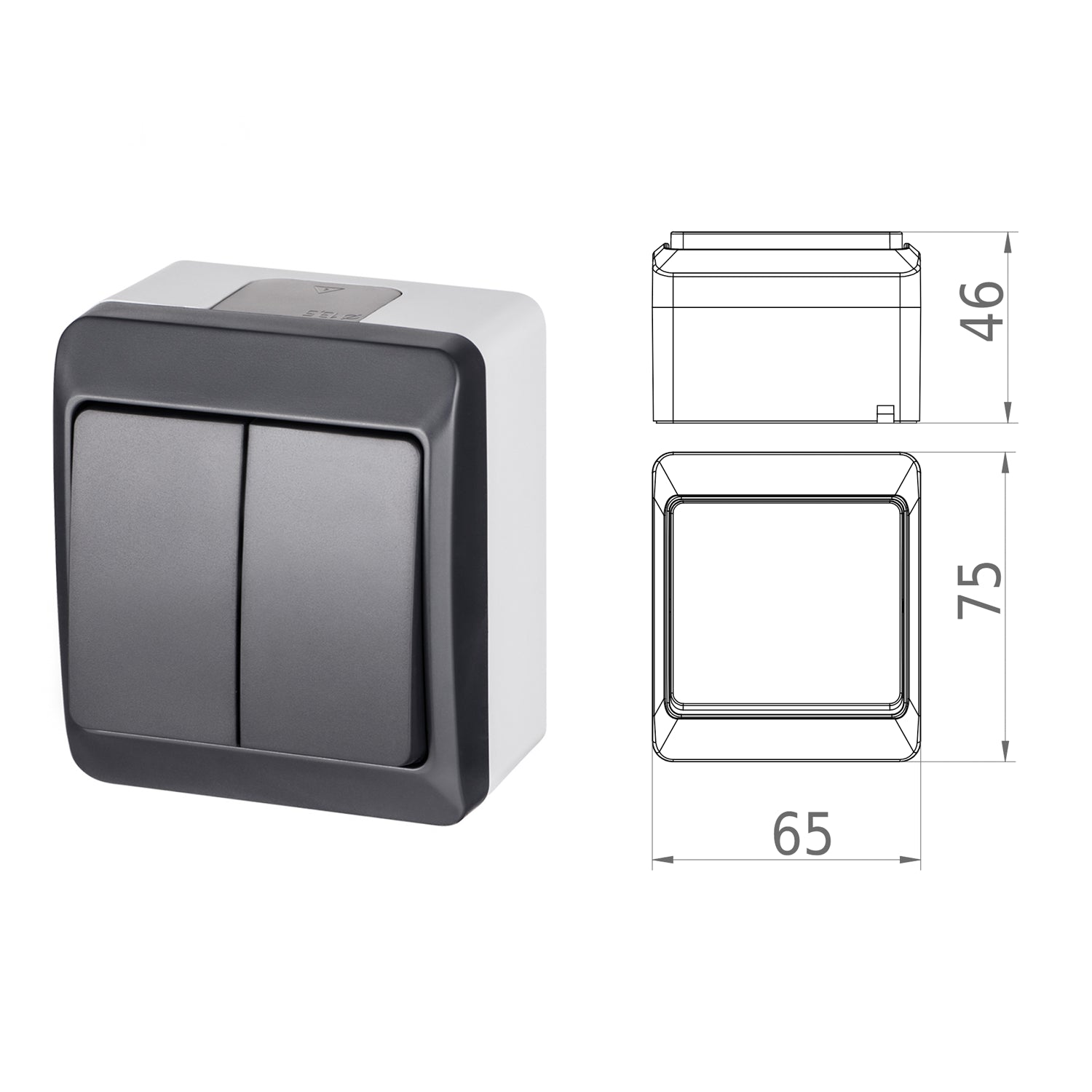 Aufputz-Serie anthrazit IP44 (Lichtschalter / Wechselschalter, Doppelschalter, Klingeltaster, 1-fach / 2-fach / 3-fach Steckdose)