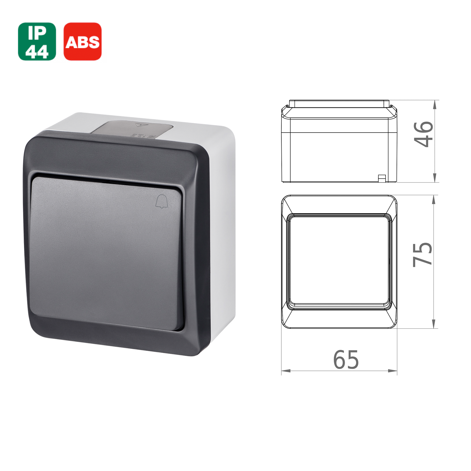 Aufputz-Serie anthrazit IP44 (Lichtschalter / Wechselschalter, Doppelschalter, Klingeltaster, 1-fach / 2-fach / 3-fach Steckdose)