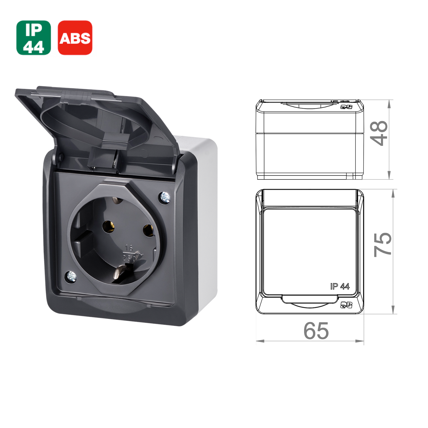 Aufputz-Serie anthrazit IP44 (Lichtschalter / Wechselschalter, Doppelschalter, Klingeltaster, 1-fach / 2-fach / 3-fach Steckdose)