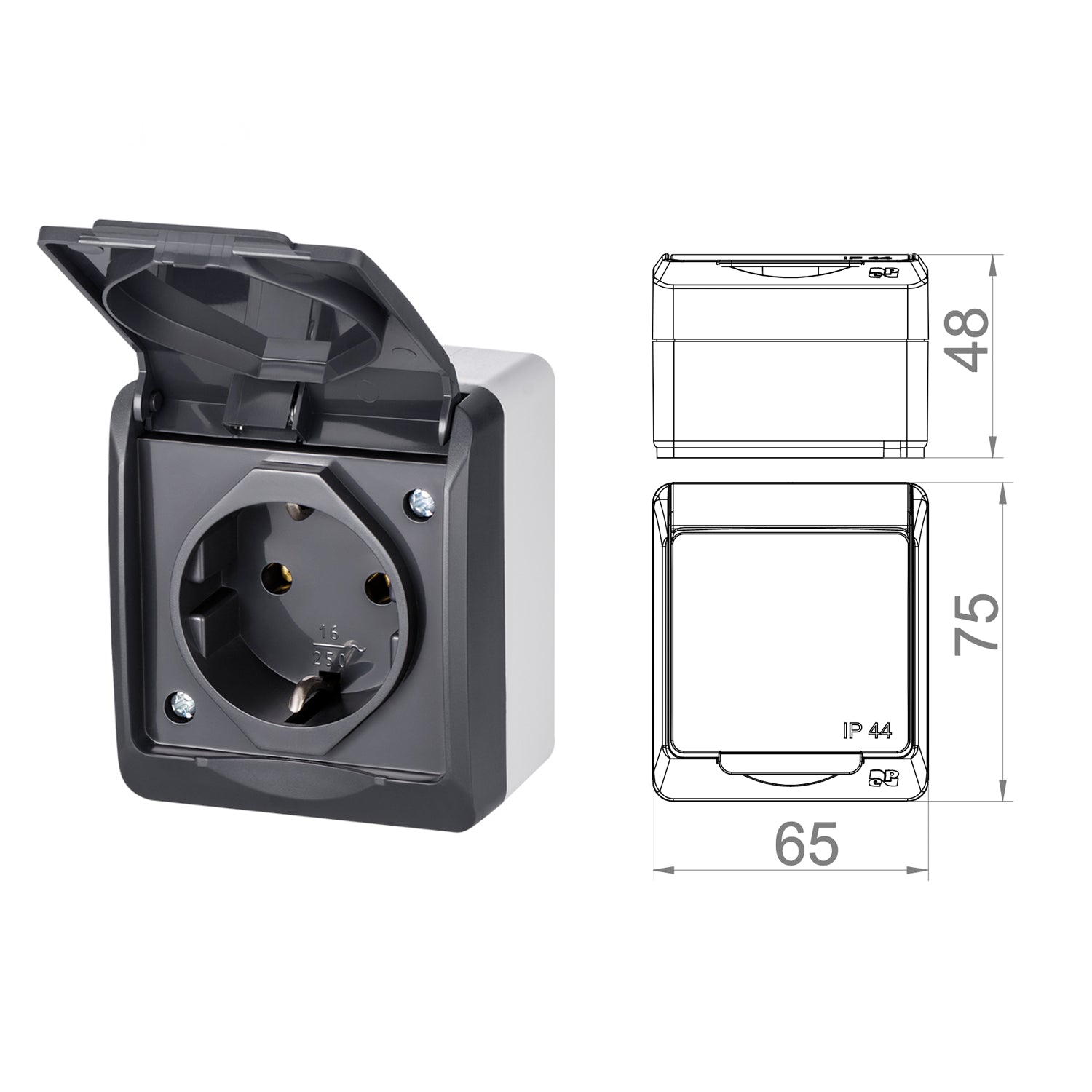 Aufputz-Serie anthrazit IP44 (Lichtschalter / Wechselschalter, Doppelschalter, Klingeltaster, 1-fach / 2-fach / 3-fach Steckdose)