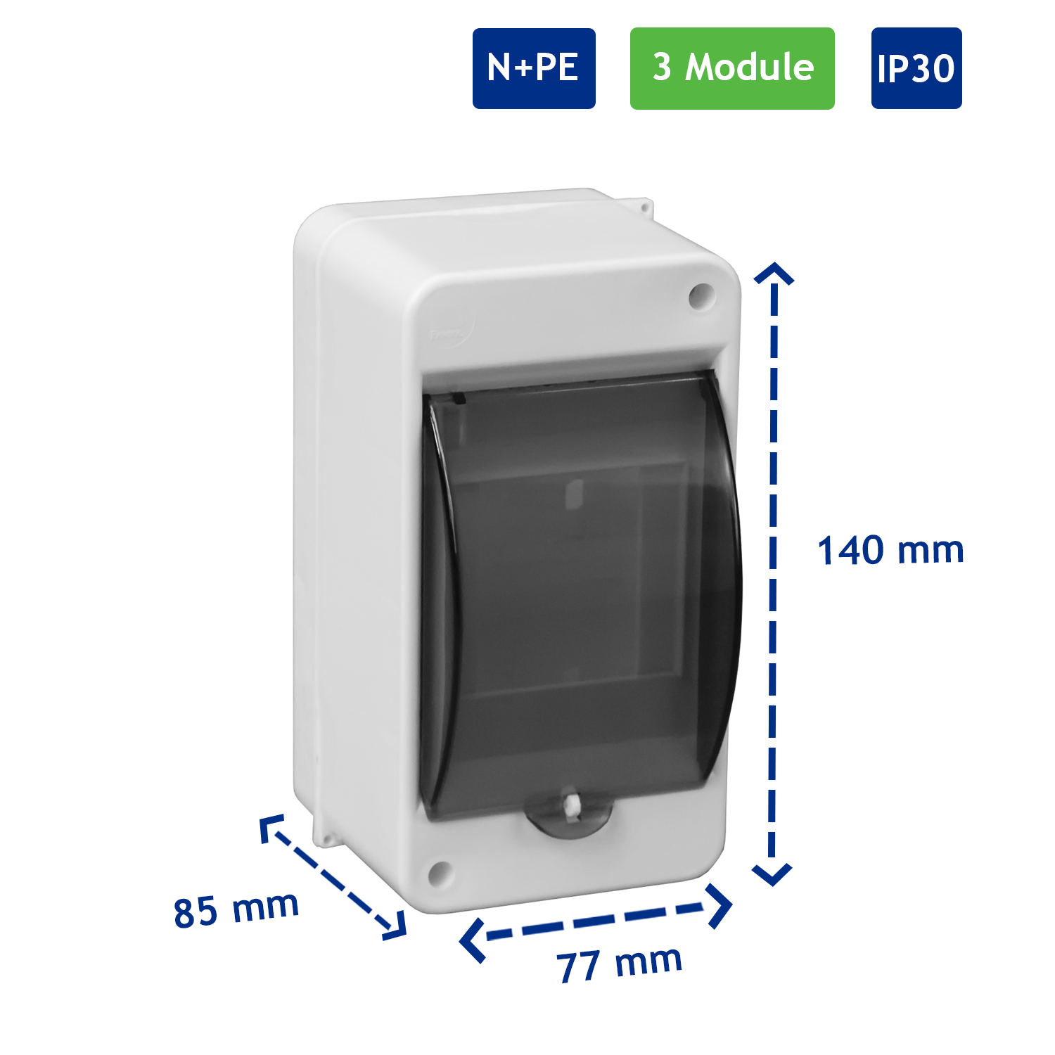 Sicherungskasten Verteilerkasten Kleinverteiler Aufputz IP30 PE N 400V AP 1-reihig für 3 Module