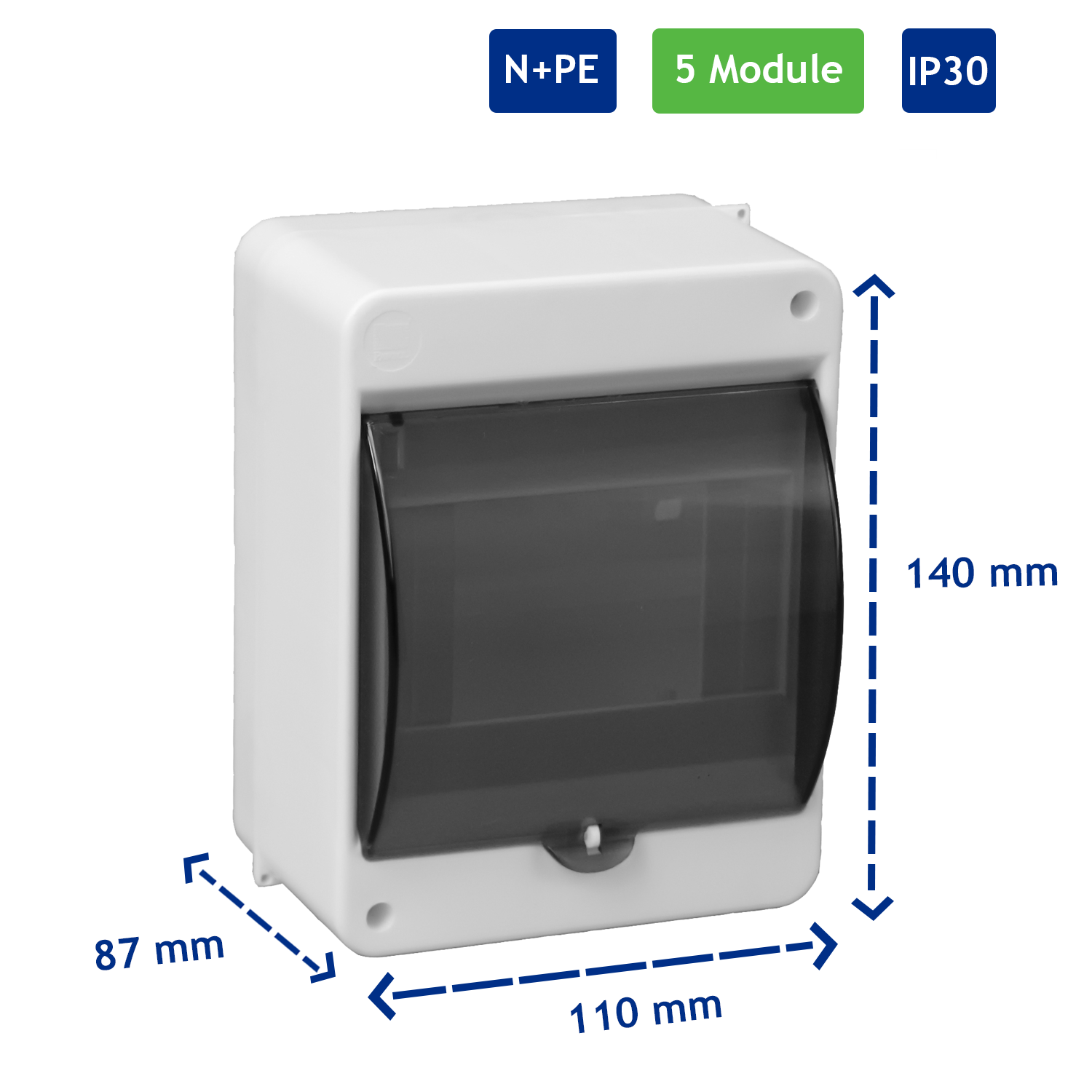 Sicherungskasten Verteilerkasten Kleinverteiler Aufputz IP30 PE N 400V AP 1-reihig für 5 Module
