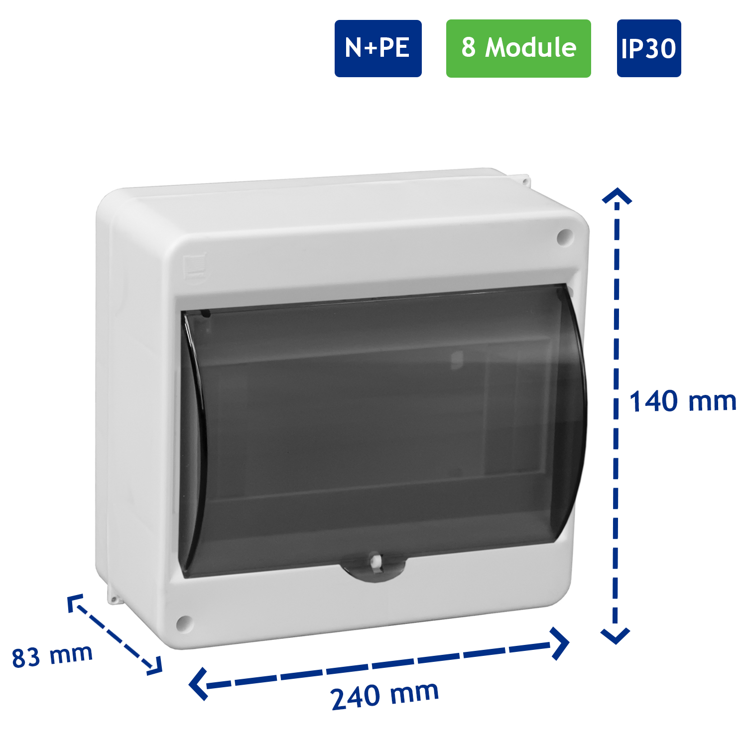 Sicherungskasten Verteilerkasten Kleinverteiler Aufputz IP30 PE N 400V AP 1-reihig für 8 Module