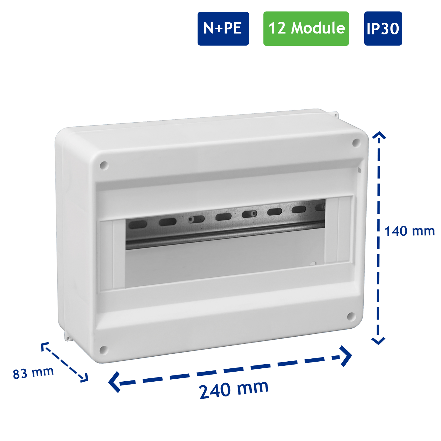 Sicherungskasten Verteilerkasten Kleinverteiler Aufputz IP30 PE N 400V AP / kompakt / ohne Abdeckung 1-reihig für 12 Module