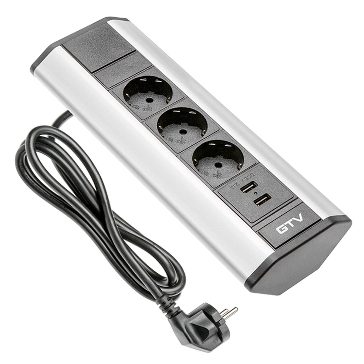 3-fach Ecksteckdose Tischsteckdose Bodensteckdose / mit 2 USB Anschlüssen / ideal für Küche Büro / silber schwarz