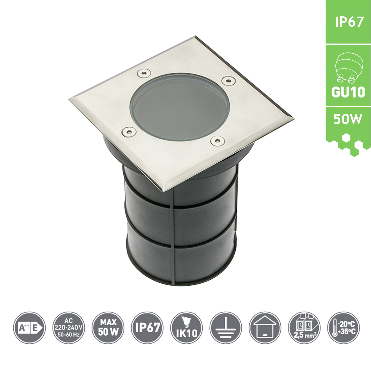 Bodeneinbauleuchte Bodenleuchte Auffahrleuchte IP67 GU10 50W