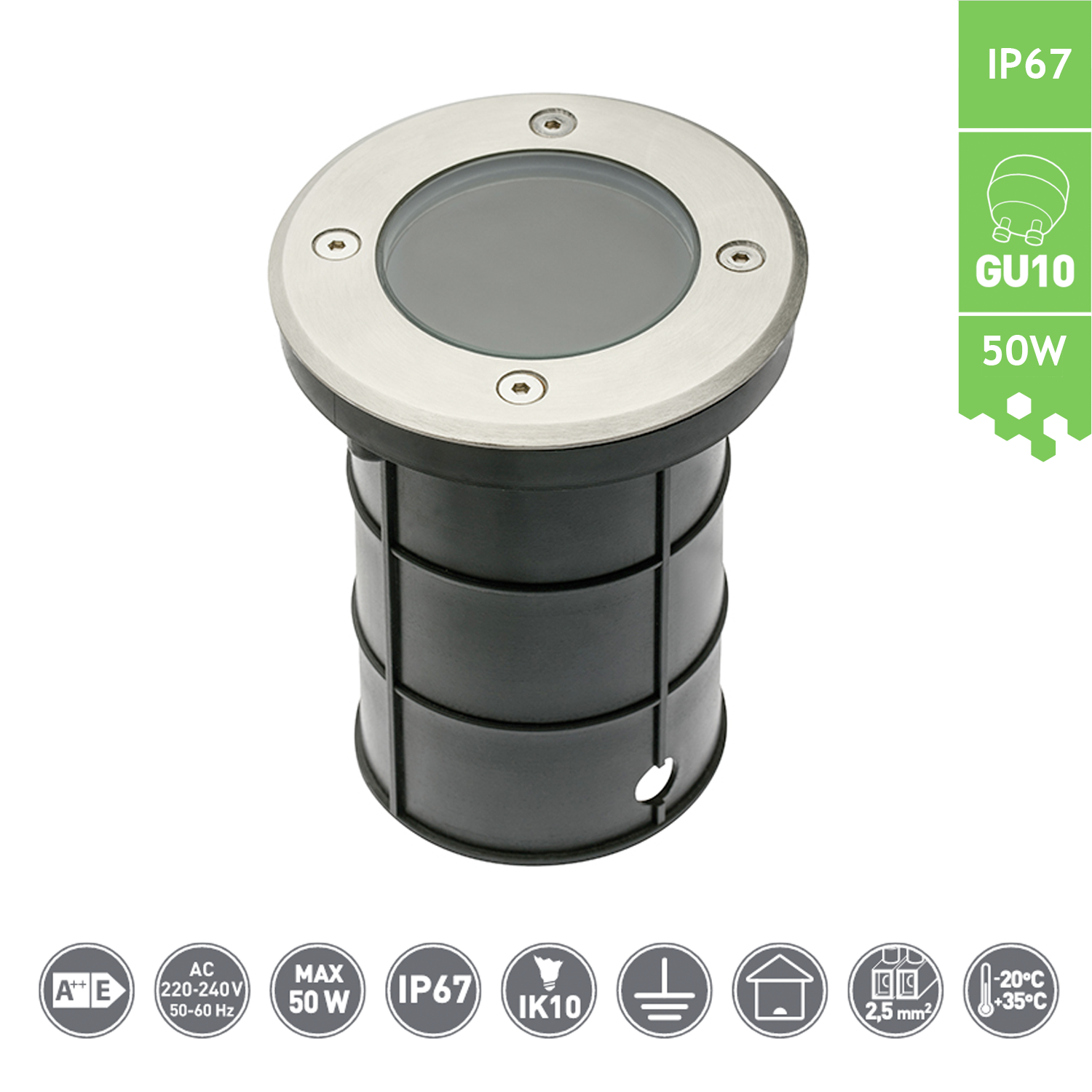 Bodeneinbauleuchte Bodenleuchte Auffahrleuchte IP67 GU10 50W