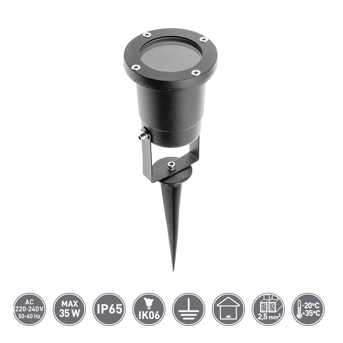 Bodeneinbauleuchte / Gartenstrahler mit Erdspieß / Bodenleuchte / IP65 / GU10 / 50W / schwarz / grau