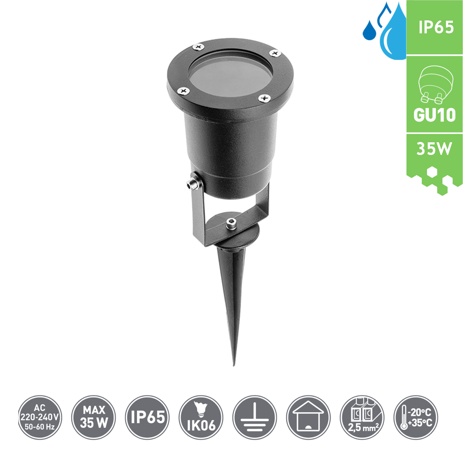 Bodeneinbauleuchte / Gartenstrahler mit Erdspieß / Bodenleuchte / IP65 / GU10 / 50W / schwarz / grau