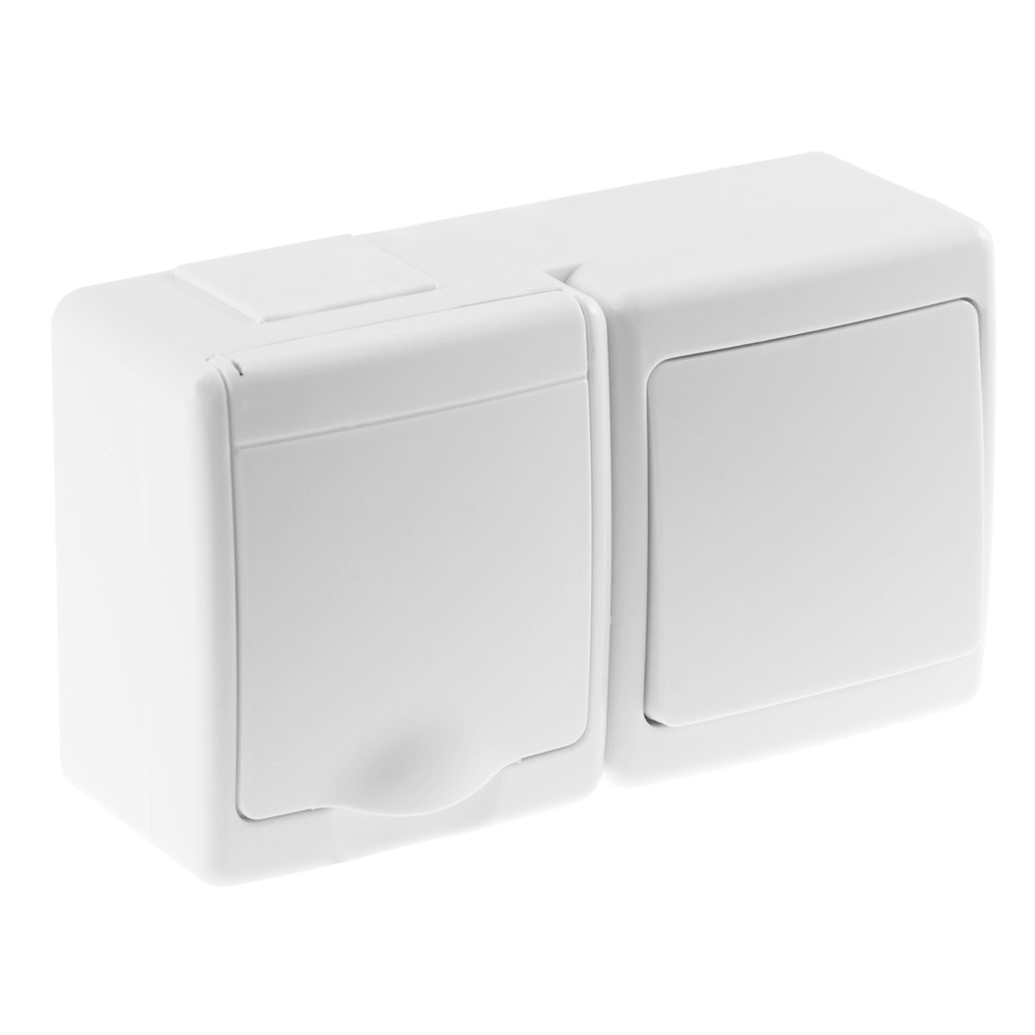  Aufputz-Serie Lichtschalter Wechselschalter Taster Doppelschalter Steckdose Feuchtraum IP44 weiß