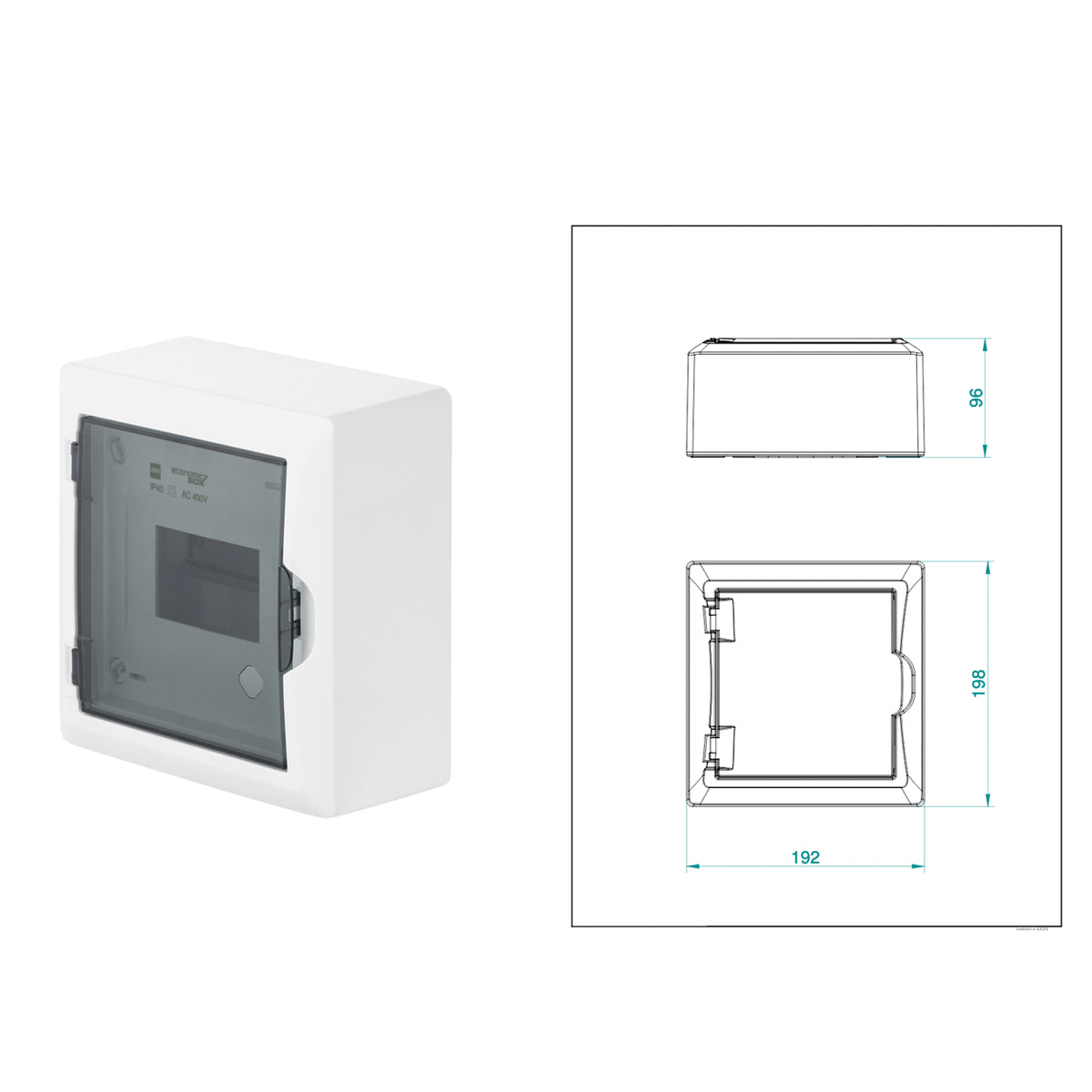 Aufputz / Verteilerkasten / Sicherungskasten / Kleinverteiler / IP40 / mit PE N Klemmen / weiß / Tür getönt / 1-reihig für 6 Module