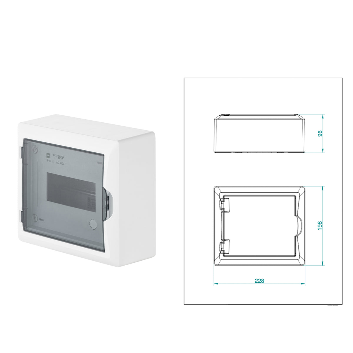 Aufputz / Verteilerkasten / Sicherungskasten / Kleinverteiler / IP40 / mit PE N Klemmen / weiß / Tür getönt / 1-reihig für 8 Module