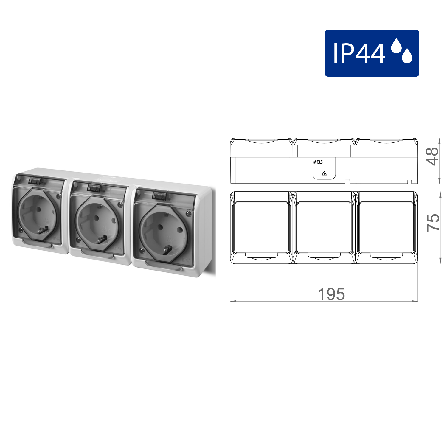 Aufputz-Serie grau transparent IP44 (Lichtschalter/Wechselschalter, Doppelschalter, Klingeltaster, 1-fach/2-fach/3-fach Steckdose)