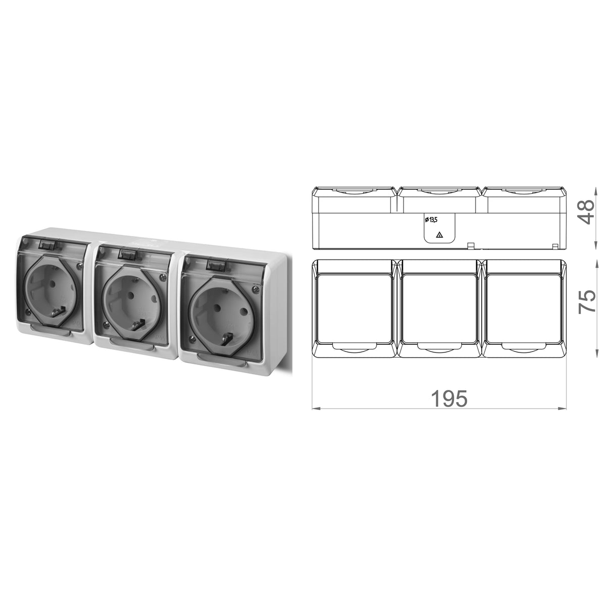 Aufputz-Serie grau transparent IP44 (Lichtschalter/Wechselschalter, Doppelschalter, Klingeltaster, 1-fach/2-fach/3-fach Steckdose)
