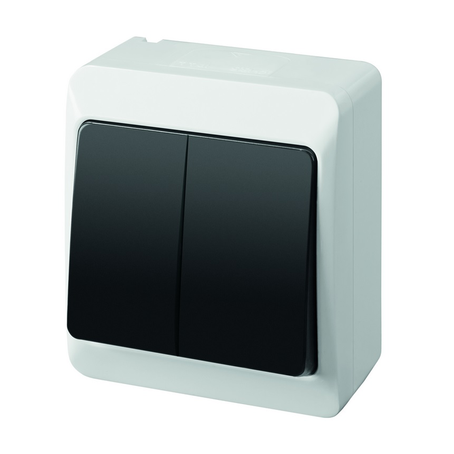 Aufputz-Serie grau transparent IP44 (Lichtschalter/Wechselschalter, Doppelschalter, Klingeltaster, 1-fach/2-fach/3-fach Steckdose)