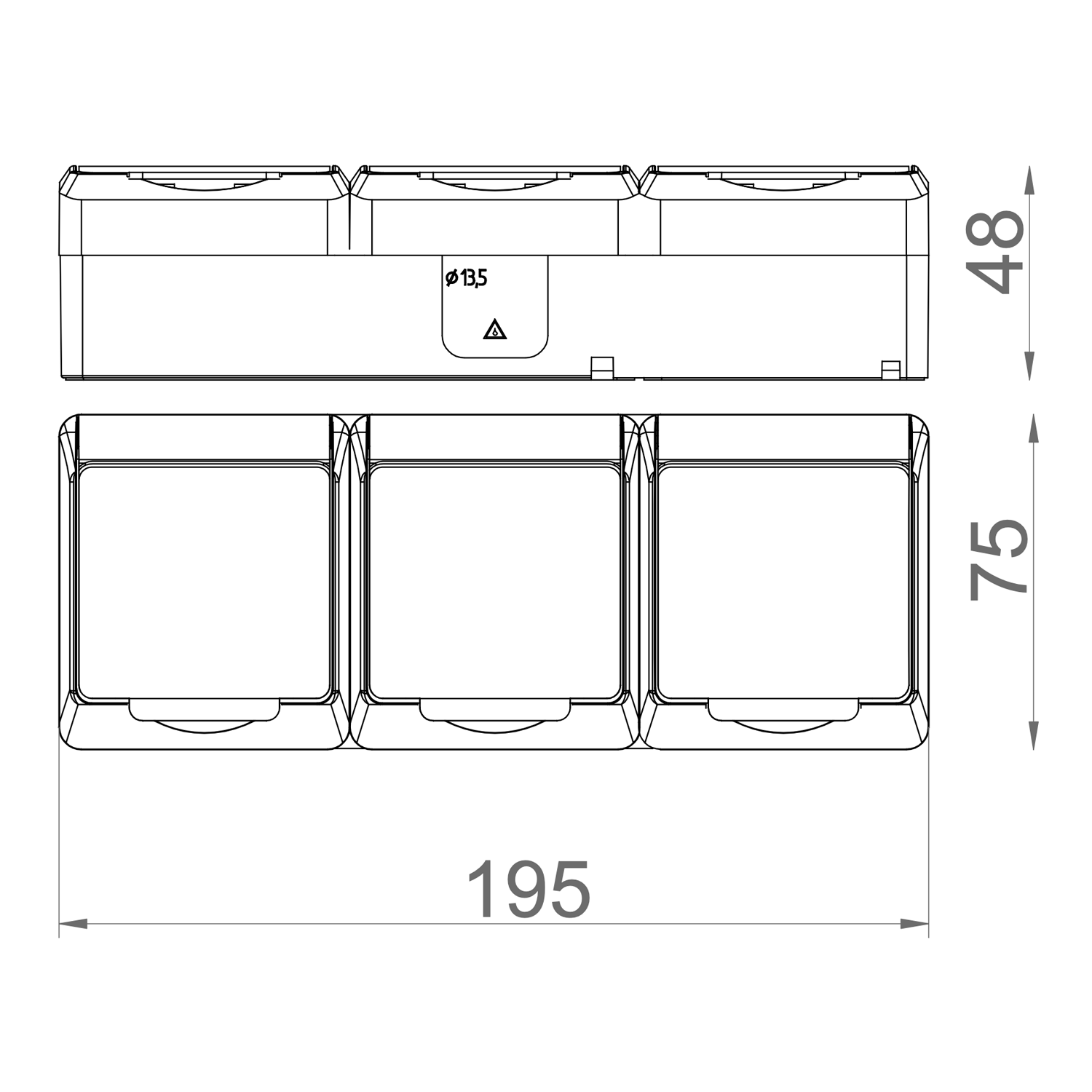 Aufputz-Serie grau transparent IP44 (Lichtschalter/Wechselschalter, Doppelschalter, Klingeltaster, 1-fach/2-fach/3-fach Steckdose) Steckdose 3-fach